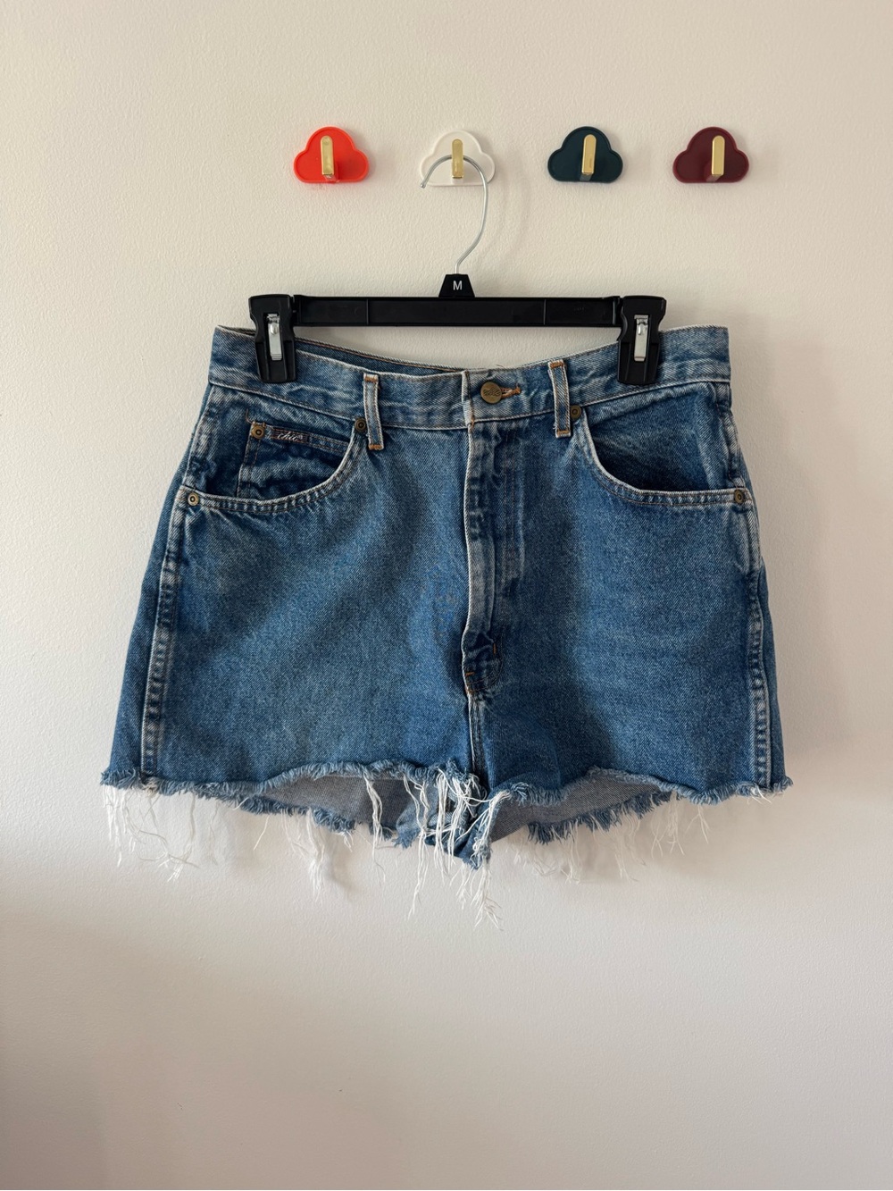 chic Medium Blue Frayed Denim Cutoff Shorts